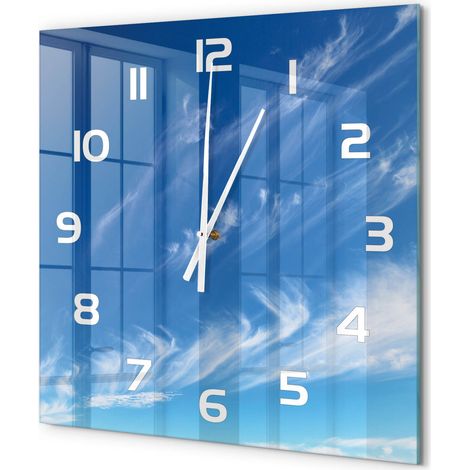 Grande Horloge Murale Carrée Style Contemporain Verre Silencieuse Salon Cuisine Ciel bleu 60x60 cm (1/5)