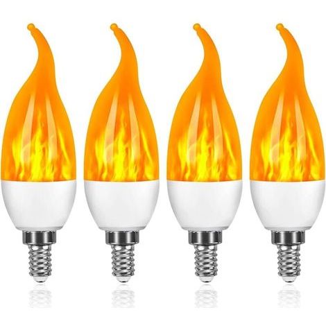 Lot de 4 ampoules LED flamme E14 3 W avec 1 mode d'éclairage, décoratives pour Halloween, Noël, la Saint-Valentin et les mariages. (1/5)