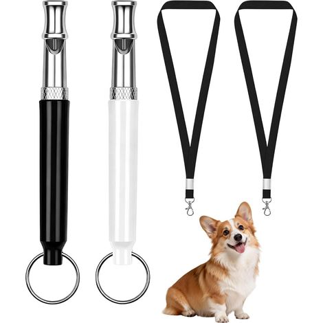 2 Pièces Sifflet Chien, Sifflet Ultrason Chien, Anti Aboiement Sifflet Dressage pour Le Rappel avec LanièRes, Silencieux, Fréquence Réglable pour La Plupart des Chiens (Black/White) (1/5)