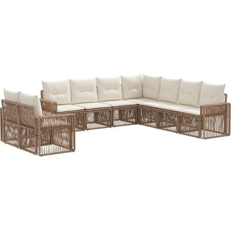 Gartensofa-set 9 pcs Beige und Cremeweiß Poly-Rattan vidaXL