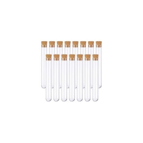 15 Pièces Tube a Essai Plastique,Tube Plastique Transparent,Eprouvette Plastique,Fiole Plastique,Tubes à Essais de Laboratoire,avec Bouchon Liège,pour Plante,Bonbons,Epice,Echantillon,18105mm (1/5)