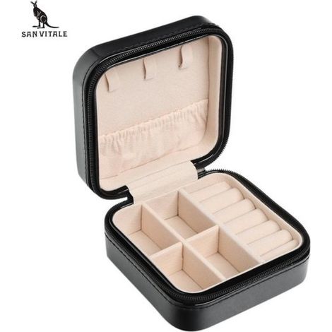 ® – Luxuriöses Schmuckkästchen – Modisches Schmucketui – Schmuckkästchen – Ringe/Ohrringe/Halskette/Uhr – Damen/Mädchen – Reisegröße – Schwarz (1/5)