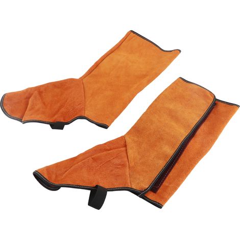 paire de couvre-bottes de soudage en cuir de vachette résistant à la chaleur et ignifugé pour la protection des jambes et des pieds des soudeurs (1/5)
