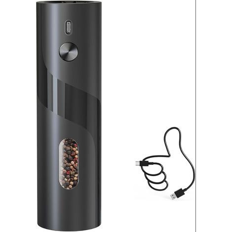 Moulin à Poivre Électrique Rechargeable avec Grossièreté Réglable, Capacité de 110ml et Lumière LED Blanche, Noir (1/5)