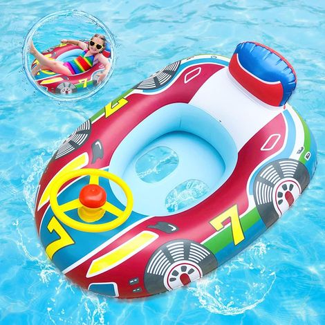 Voiture de piscine pour enfants 60 cm avec guidon et support dorsal – Anti-basculement, très épaisse et sûre, pour les plus jeunes, bleu (1/4)