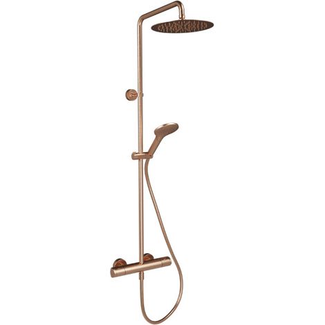 Cristina Ondyna – Colonne de douche thermostatique or rose brossé – Corps froid anti-brûlure – Réglage thermostatique – Crosse orientable – PF48634P (1/2)