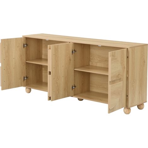 Aparador de 4 puertas con relieve circular, 160 x 38 x 76 cm, natural (1/5)
