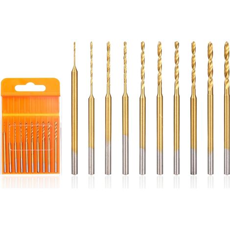 CCYKXA Mini-Spiralbohrer-Set, 10-teilig, Mikrogravurbohrer, 0,6 mm–2,2 mm, HSS 2,35 mm Schaft, titanbeschichtet, kleines Bohrer-Lochstanzwerkzeug für DIY-Harzschmuck, Bernstein, Holz, Leder