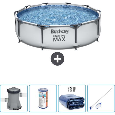 Piscine Bestway Ronde Steel Pro MAX - 305 x 76 cm - Grise - Comprend des Accessoires CB54