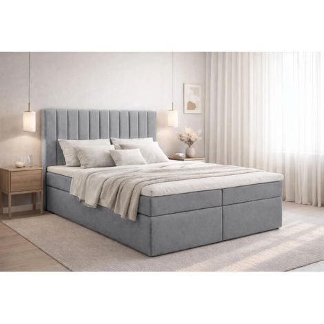 AX LIVING Stauraum Boxspringbett Grau 180x200  cm mit Topper Bursa Doppelbett