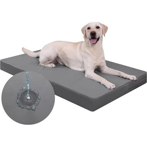 Coussin orthopédique pour grands chiens (104 x 68 cm), housse amovible en similicuir imperméable, matelas confortable et rafraîchissant pour une utilisation intérieure et extérieure, gris. (1/5)