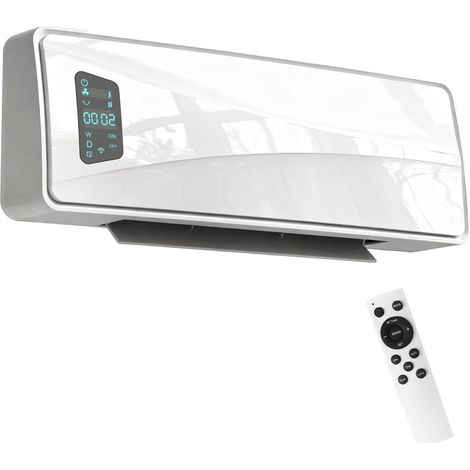 chauffage mural ceramique 2000w, 3 modes de chauffe, thermostat reglable, timer, telecommande, blanc (1/5)