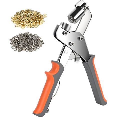 Kit de instalación: 10.5 golpesmm (300agujeros, 150dorado + 150plata) + 1alicates para ojales de color gris anaranjado (1/4)