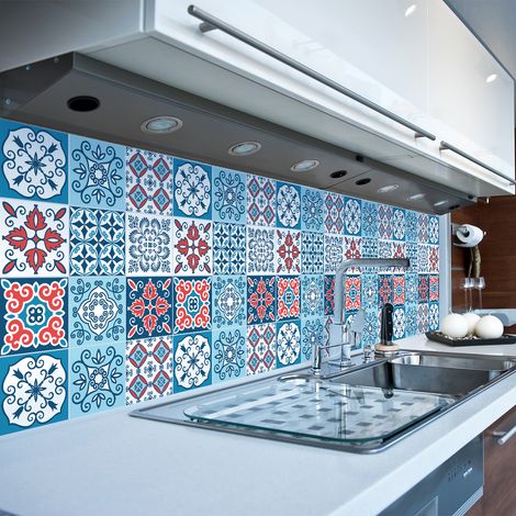 Stickers muraux - Sticker Mural Carrelage adhésif Cuisine Salle de Bain - 9 STICKERS CARRELAGES AZULEJOS SAMBA - 9stickers20x20cm (1/5)