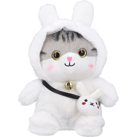 Peluche chat blanc 8,1 x 6,9 x 11,4 pouces, jouet doux pour enfants, animal cartoon mignon, décoration cadeau d'anniversaire pour amie (1/5)