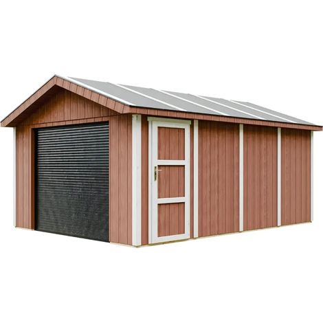 Garage di qualità premium 17 m²- L378xL530 cm- garage per auto, moto, biciclette e macchine da giardinaggio - Costruzione con pannelli LP Smartside - Capannone da giardino Timbela M991B-REDWOOD RED