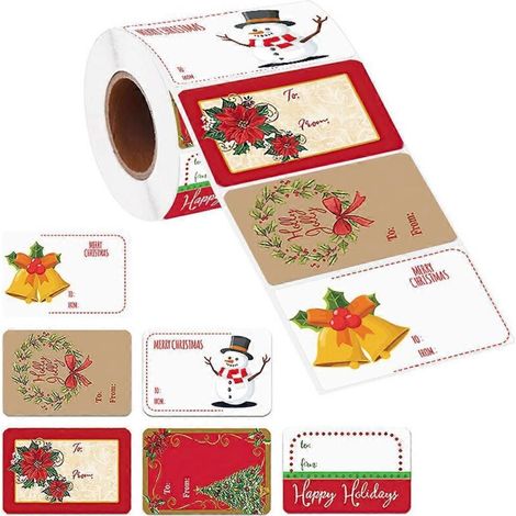 250 étiquettes autocollantes « Joyeux Noël » par rouleau, pour sceller les cadeaux de Noël (1/5)