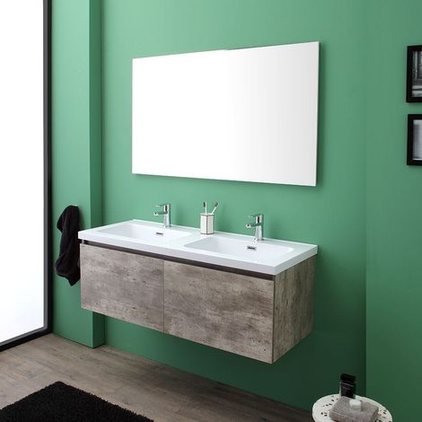 Mueble Suspendido Con Espejo Para El Baño Cm120 Acabado Cemento Madrid (1/5)