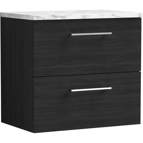 Balterley Bramshall 600mm Wall Hung 2 Drawer Vanity Unit & Laminate Worktop for Modern Bathroom Storage - Charcoal Black
