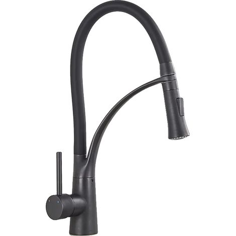 Rubinetto per lavello da cucina, estraibile, in ottone resistente, nero opaco. (1/2)