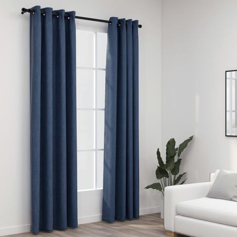 Lot de 2 Rideaux occultants,Rideaux anti-lumière Aspect lin avec œillets Bleu 140x225cm CFW82300 (1/4)