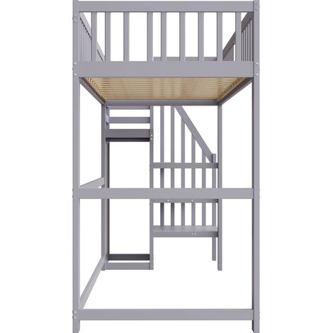 Letto a soppalco 90x200 con scala, letto per bambini in legno con mensola, grigio (1/5)