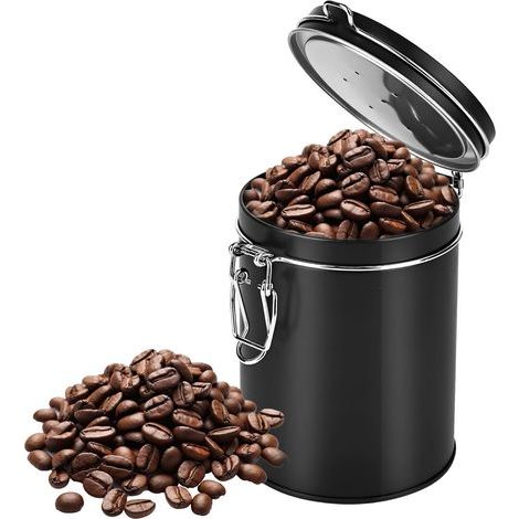 Contenitore ermetico in acciaio inox per caffè - 450 ml - Con valvola dosatrice - Per caffè, tè, frutta secca, cacao - Nero (1/5)