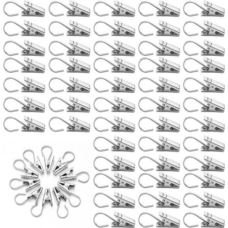 Clip per tende in acciaio con ganci - 60 pezzi per tende, tende da doccia e illuminazione decorativa (1/5)