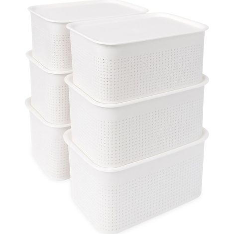 Stapelbare Aufbewahrungsboxen mit Deckel, 6er-Set, belüftet