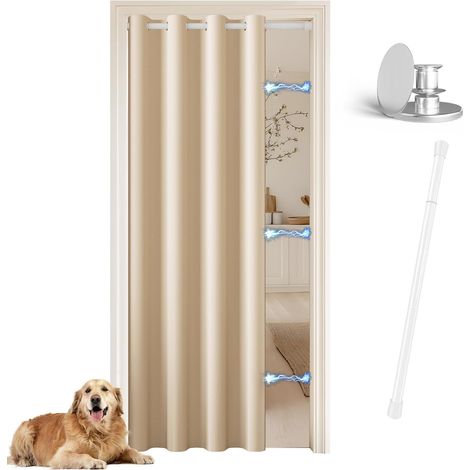 Rideau de Porte Thermiques sans Perçage H195 X L132 cm, Rideau Opaque à Œillets avec Bouton Magnétique, Beige (1/5)