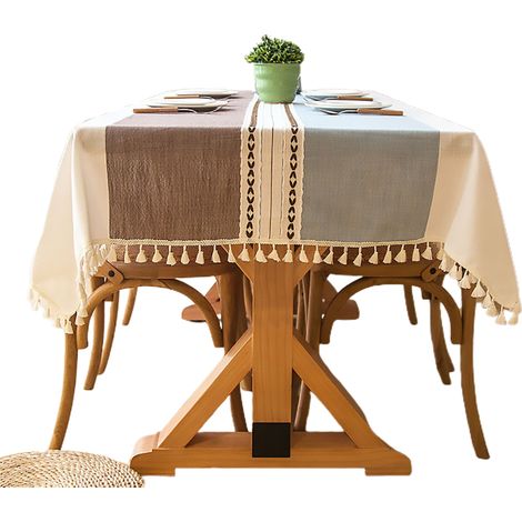 Nappe lavable en coton et lin, nappe à franges, nappe à rayures modernes et simples pour la décoration de la table de la cuisine et de la salle à manger