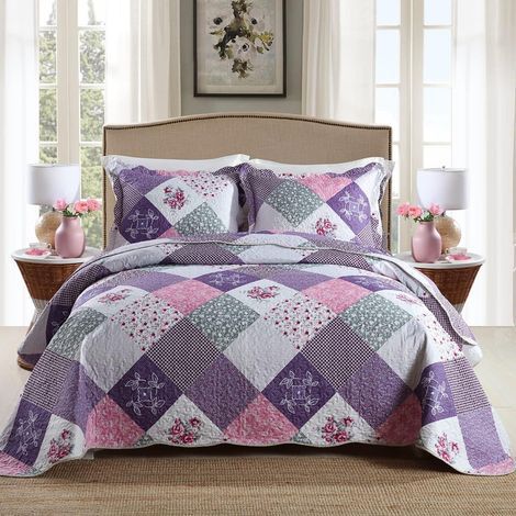 Mikrofaser-Patchwork-Tagesdecke 230 x 260 cm – Wendbare Steppdecke – Leicht und atmungsaktiv – Pflegeleicht (1/5)