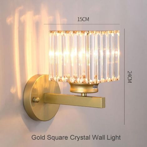 Moderne Kristallwandleuchte, goldene Kristallwandleuchte E27, für den Nachttisch im Schlafzimmer, quadratisch