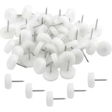 Lot de 100 pieds de meubles à clouer de 16 mm avec boîte de rangement - Protection de sol pour meubles en bois dur (16 x 5 x 20 mm) - Blanc