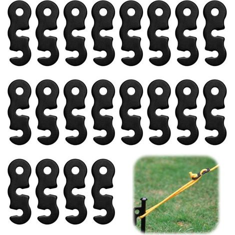 20 Stücke Langlebige Seilspanner aus Aluminiumlegierung, 3-Loch Anti-Rutsch Einstellbarer Haken (Schwarz)