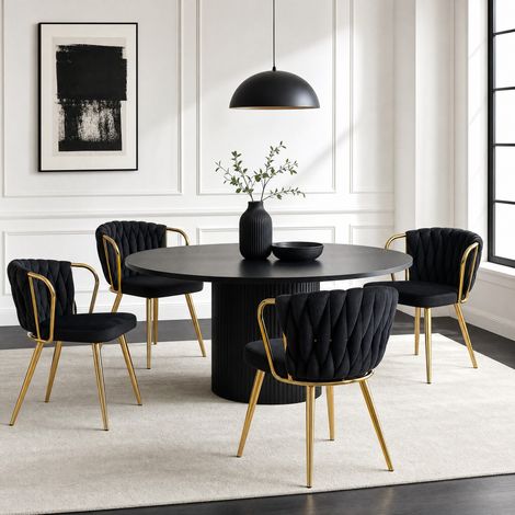 chaise salle manger velours noir et or, dossier tressé OKMYHOME (1/5)