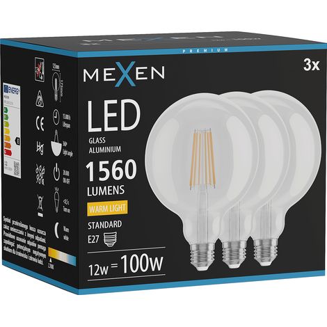 Mexen Vintis 3x ampoule filament LED E27, G125, 12W, Chaude - 2700K, 1560 lm, claire - L158-E27-1227-00x03 (1/5)