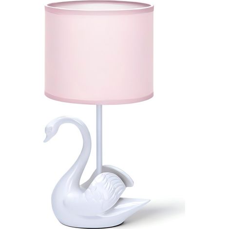 Abat-Jour Table Céramique Motif Cygne Blanc Rose - Douille E14 - Sans Ampoule - Chambre Fille