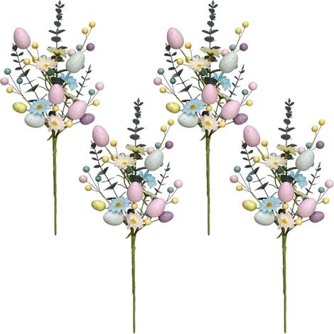 4 künstliche Osterzweige, 45 cm, künstliche Ostereier, Beerenzweige mit künstlichen Gänseblümchen, Frühlingsblumenstängel