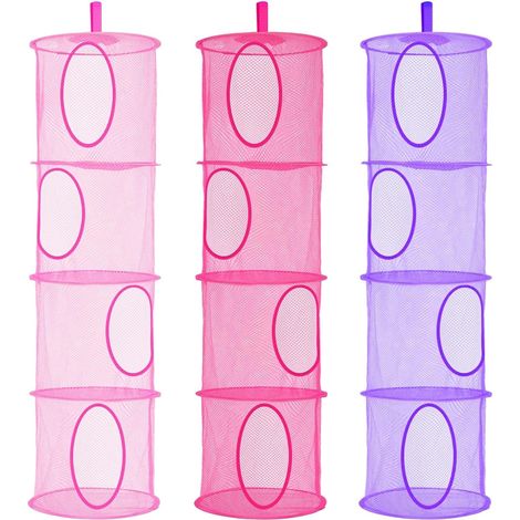 Aufbewahrungskorb für Plüschtiere mit 4 Ebenen, faltbarer 3-teiliger platzsparender Aufbewahrungskorb für Kinderzimmer, Badezimmer, Balkon (Rosa, Rosenrot, Lila) (1/5)