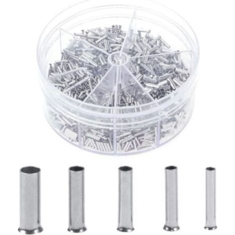 Distributeur d'embouts de câble, non isolé, jeu d'embouts de câble, assortiment de gaines de câble 0,5/0,75/1,0/1,5/2,5 mm² 1900 pièces