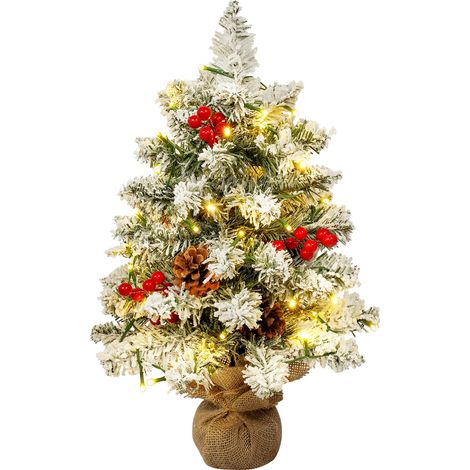 Mini Sapin de Noël Artificiel floqué de Neige 55 cm avec lumières, décoration de Noël pour intérieur ou extérieur (1/5)