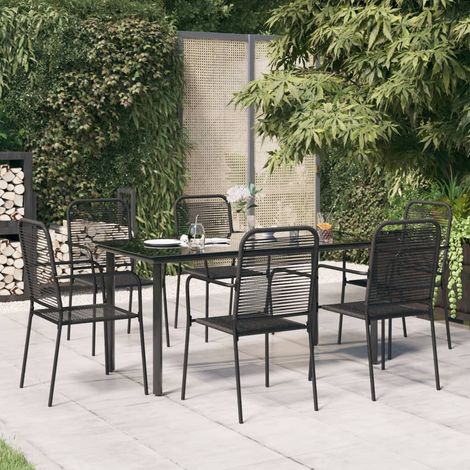 Ensemble à dîner de jardin 7 pcs,Table et Chaises avec Noir Corde de coton et acier -BV66315 (1/5)
