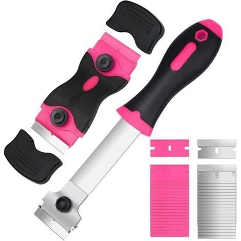 2PCS Glass Ceramic Plate Scraper with 40 Replacement Blades, Multi-Purpose Cleaning Scraper for Scraping Labels-Pink, Adhesive, Pink (1/5)
