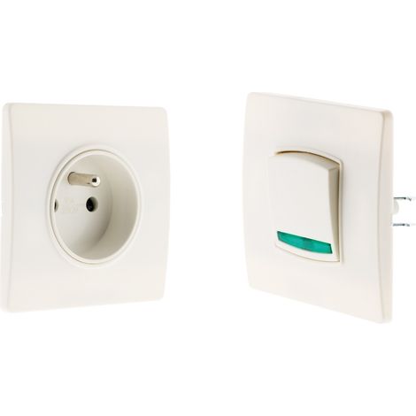 Bouton poussoir avec voyant et prise 2P+T 16A - Blanc - Zenitech