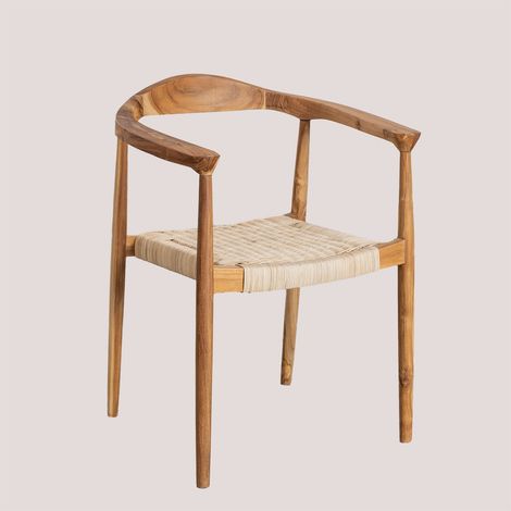 Set di 2 sedie da pranzo con braccioli in rattan e legno di teak Kiemer SKLUM            