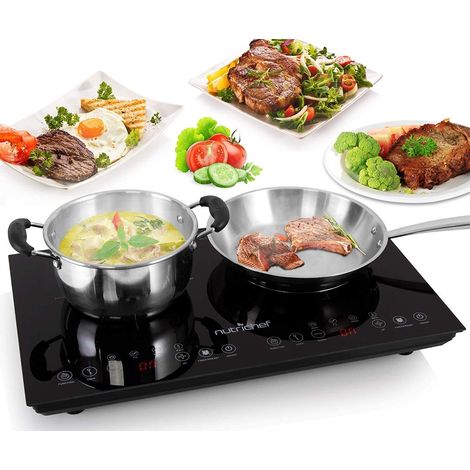 NutriChef - Piano cottura a induzione portatile in vetroceramica con due bruciatori elettrici (1800 Watt) - Piano cottura a induzione con display digitale - Kindersicherh (1/4)
