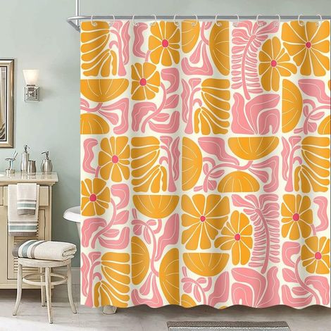 Rideau de Douche Boho, 180x180 cm, Motif Fleur Abstrait, Rideau de Douche en Polyester Imperméable avec 12 Crochets, Design Moderne à Impression Numérique (1/5)