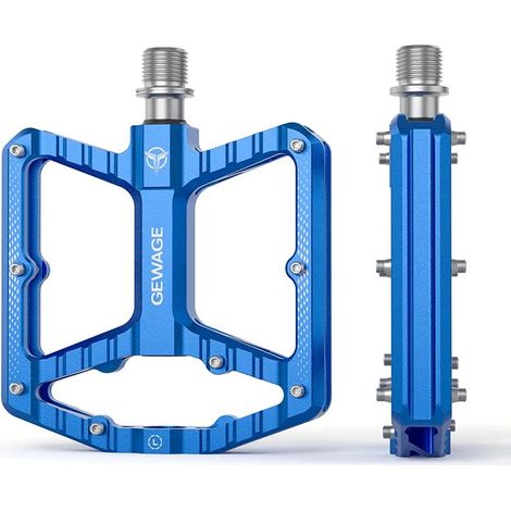 Pedales de bicicleta Gewage de aluminio con plataforma y rodamientos sellados, color azul. (1/5)
