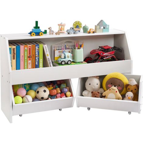 Meuble de rangement pour jouets, étagère en bois pour enfants avec rangement, armoire à jouets avec 2 tiroirs mobiles, rangement idéal pour chambre, chambre d'enfant, salon, entrée, école maternelle,  (1/5)